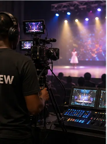 Camera crew filming the stage