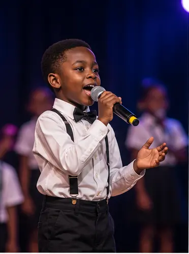 A young performer singing into a microphone